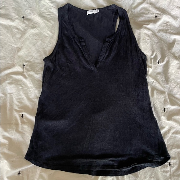 VINCE | Linen Split Neck Tank Top lightweight navy blue sz Medium - Picture 8 of 11